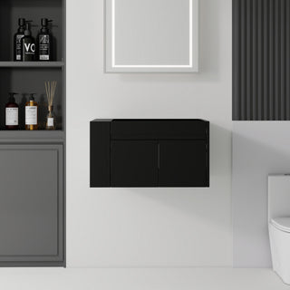 Floating Bathroom Vanity Cabinet, Soft Close Double Drawers, Open Side Storage, Wall Mounted, Cabinet Only