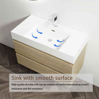 Wall Mounted Bathroom Vanity And Sink, 2 Soft Close Drawers