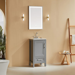 Fully Assembled 18'' Freestanding Single Bathroom Vanity With Ceramic Top - Gray