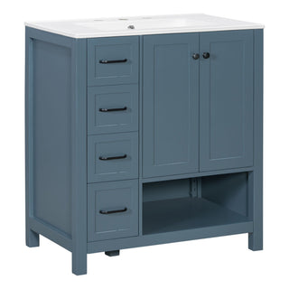Bathroom Vanity With Sink Top, Bathroom Vanity Cabinet With 2 Doors And 2 Drawers, Open Shelf