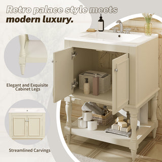 Modern Bathroom Vanity With Sink, Rectangular Cabinet With Open Shelf And Closed Storage