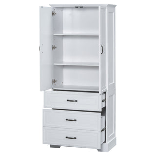 Tall Bathroom Storage Cabinet With 2 Doors And Drawers, Adjustable Shelf - White