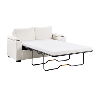 Pull Out Sofa Bed Loveseat With Twin Mattress, Cup Holders And Arm Storage