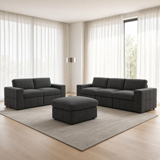 Oversized Modular Sectional Sofa Set With Loveseat & Ottoman, 6 Piece Living Room Furniture - Dark Gray