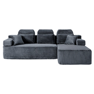 Sectional Sleeper Sofa & Storage Pockets, Modular Couch With Throw Pillows For Living Room