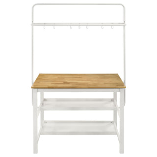 Prager - 3 Piece Kitchen Island Counter Table Set With Overhead Rack And Backless Stools - White