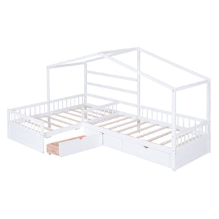 L Shape Platform Bed With 3 Storage Drawers
