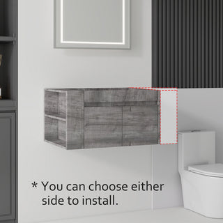 Floating Bathroom Vanity Cabinet, Soft Close Double Drawers, Open Side Storage, Wall Mounted, Cabinet Only