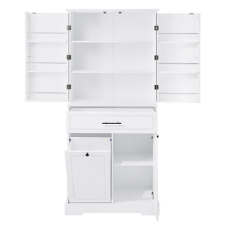 Freestanding Bathroom Storage Cabinet With Doors, Drawers, And Tilt Out Laundry Hamper - White