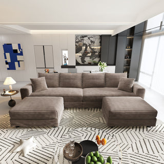 Deep Seat Convertible Sofa With Soft Pillows And Ottomans