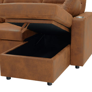 Convertible Sectional Sofa With Storage Chaise, Cup Holders And Pull Out Sleeper
