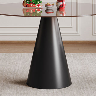 Round Dining Table & Glass Top - Black / Brown