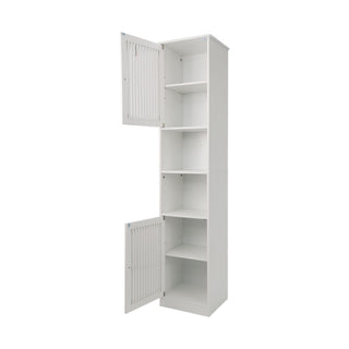 Tall Bathroom Cabinet With Adjustable Shelves, Louvered Door Floor Standing Storage Unit - White