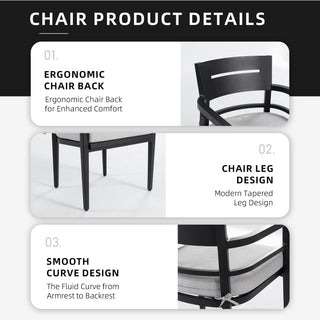 Outdoor Patio Dining Chairs With Outdoor Grade Sunbrella Fabric Cushions, Tapered Feet (Set of 4) - Ember Black