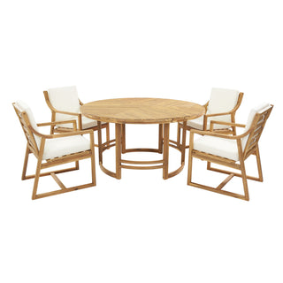 5 Piece Outdoor Dining Set, Patio Table And Chairs With Umbrella Hole