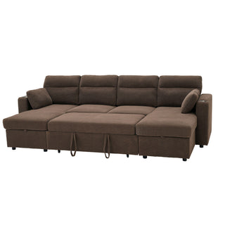Convertible Sectional Sofa With Storage Chaise, Cup Holders And Pull Out Sleeper