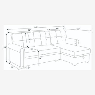 Blend Upholstered Sleeper Sofa With Reversible Chaise And Tufted Back - Dark Blue