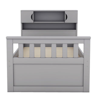 Captain Platform Bed Frame With Storage Bookcases, Shelves, And 4 Drawers