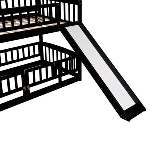Low Bunk Bed With Slide, Fence And Ladder