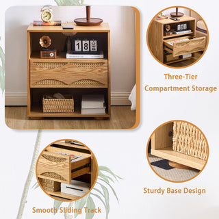 Nightstand With USB Ports & Outlet Hole, End Table With Drawer