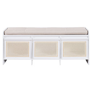 Entryway Shoe Bench With Drawers & Button Tufted Cushion
