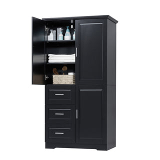Tall Wide Storage Cabinet With Doors, 3 Drawers