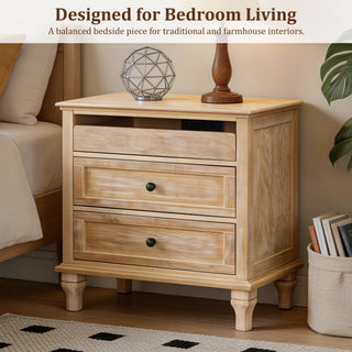 Nightstand With Charging Station, 3 Drawer Storage Table