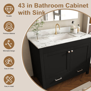 Bathroom Vanity Set, Fluted Cabinet, Soft Close Doors & Drawers, Single Faucet Hole, Sink Included - Black