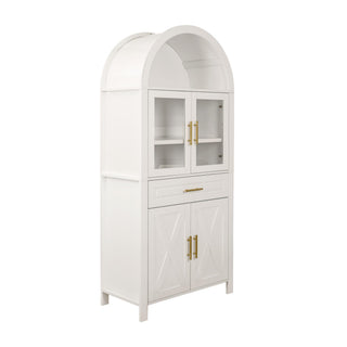 Arched Kitchen Pantry Cabinet With Adjustable Shelves & Barn Door Design
