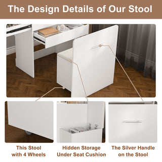 Folding Desk With Mirror And Storage Stol For Bedroom