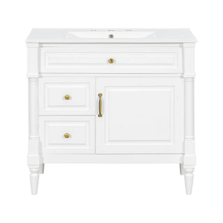 Freestanding Bathroom Vanity With Sink, Adjustable Shelf, Flip Drawer