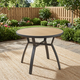 Outdoor Round Patio Table With Slatted Top - Gray