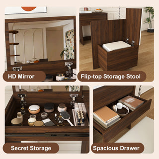 Folding Desk With Mirror And Storage Stol For Bedroom