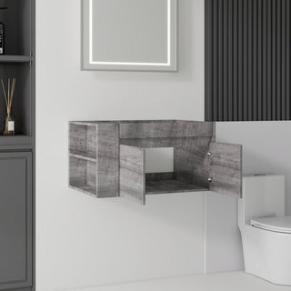Floating Bathroom Vanity Cabinet, Soft Close Double Drawers, Open Side Storage, Wall Mounted, Cabinet Only