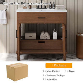 Bathroom Vanity With Ceramic Sink, Modern Free Standing Cabinet With Soft Close Drawers