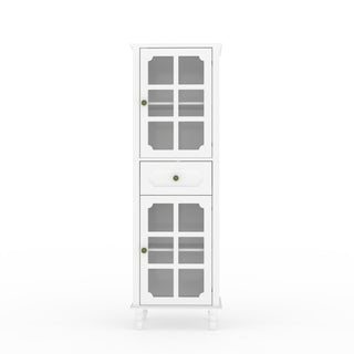 Storage Cabinet, Freestanding Curio Cabinet With Grid Doors & Drawer, Pantry Display Cabinet For Kitchen