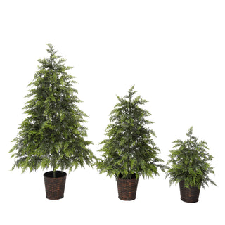 3 Piece Pre Lit Christmas Tree Set With Warm Glowing LED Lights, Sturdy Potted Base, Full Cascading Branches - Green