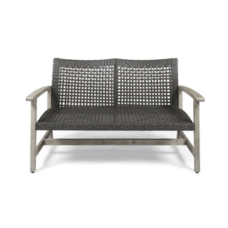 Hampton - Outdoor Wood And Wicker Loveseat - Gray