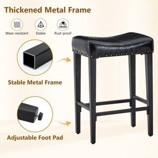 Bar Stool With Brass Nailhead Trim (Set of 2) - Black