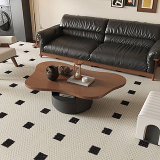 Cloud Coffee Table With 2 Drawers & Multi Layer Storage - Dark Walnut / Matt Black
