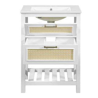 Modern Bathroom Vanity With Integrated Sink, Cabinet With 1 Deep Drawer And 1 Tip-Out Drawer