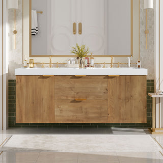 Double Sink Bathroom Vanity Soft Close Doors, Divided Drawers, Wall Mounted - Wood