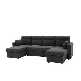 Convertible Sectional Sofa With Storage Chaise, Cup Holders And Pull Out Sleeper