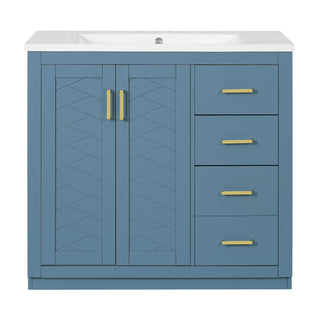 Bathroom Vanity With Sink, Storage Cabinet, Freestanding Set With 3 Drawers & Soft Closing Doors - Indigo