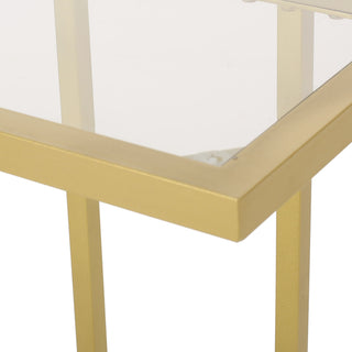 Modern Glam C Shaped End Table With Tempered Glass Top - Gold