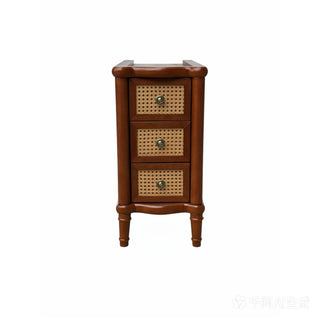 Narrow Side Table With 3 Drawers, Nightstand For Bedroom - Walnut