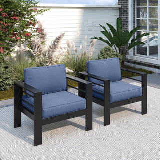 Modern All-Weather Patio Armchairs With Thick Cushions (Set of 2)