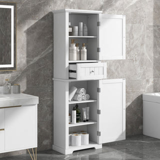 Tall Freestanding Bathroom Storage Cabinet With Drawer And Adjustable Shelf