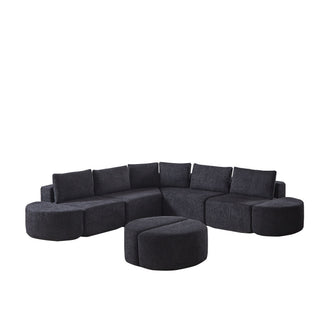 Modular Sectional Sofa With 6 Pillows And 4 Curved Footstools For Living Rooms - Black