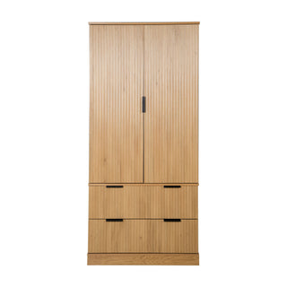 Fluted Kitchen Pantry Cabinet With 2 Large Drawers & 8 Door Spice Rack Freestanding Storage Organizer - Oak